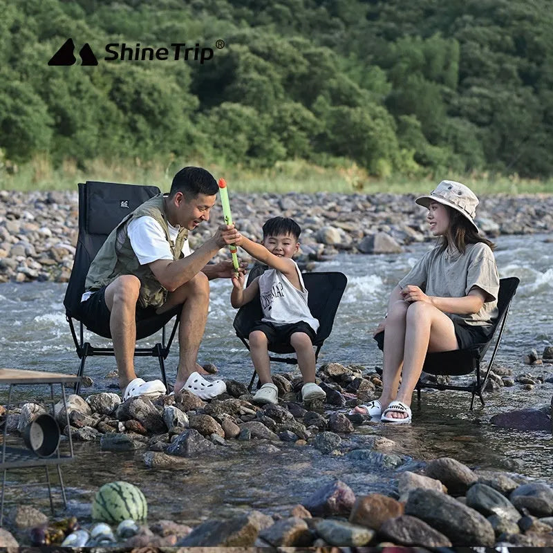 Foldable aluminium alloy moon camping chair in a choice of colours and back styles.
