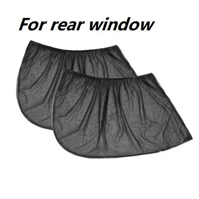 Car side window sunshades with stretch mesh covering front and rear windows