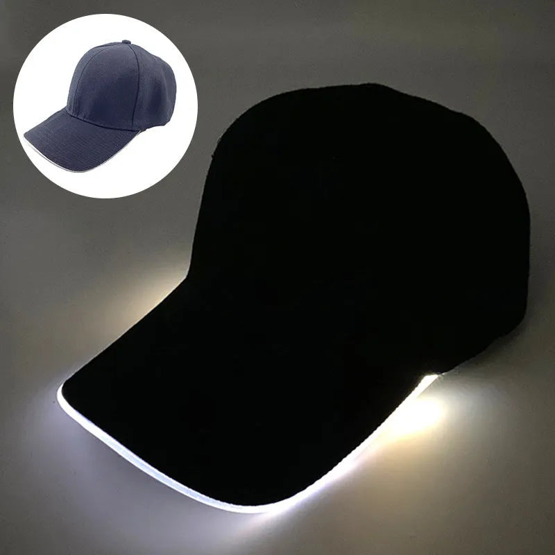 Halloween LED baseball cap showing integrated lighting effects in various pumpkin and solid colour designs