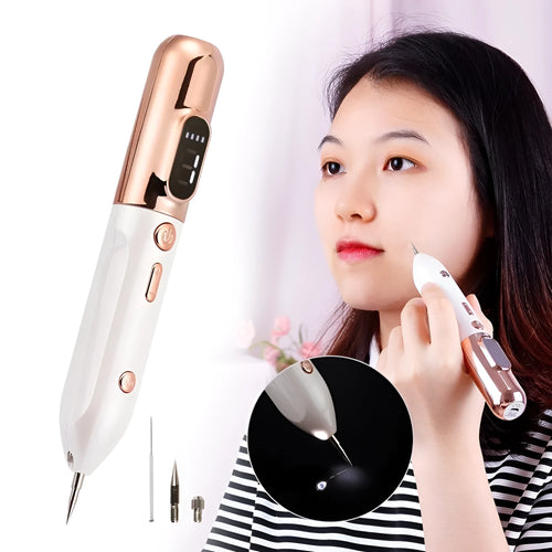 Blue light acne beauty instrument removal pen set with cooling gel and needles on a table