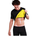 Men's black neoprene T-shirt with sauna effect for belly slimming during exercise.