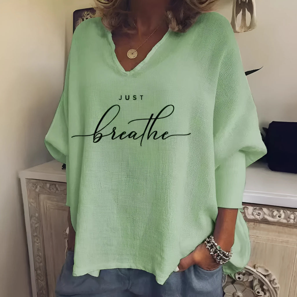 Women's loose fit V-neck long sleeve top in brushed milk silk fabric, shown in a colour from the Style 1 to 6 range.
