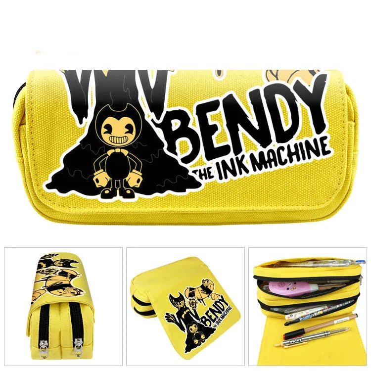 Student cartoon canvas pencil case with anime print, 20x9x6.5cm, in one of four colour styles