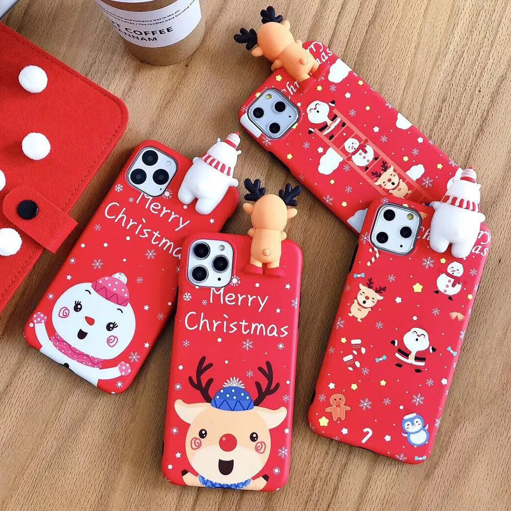 Christmas themed silicone back cover phone case for multiple iPhone models