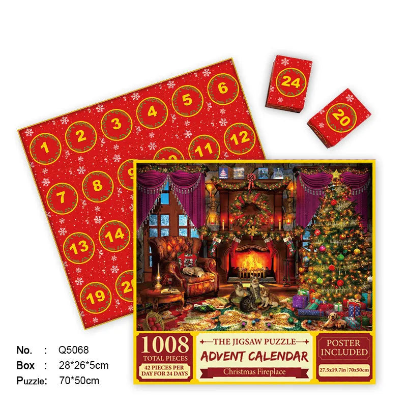 24-grid paper advent calendar puzzle box with colourful illustrations, 70x50 cm, for teenagers