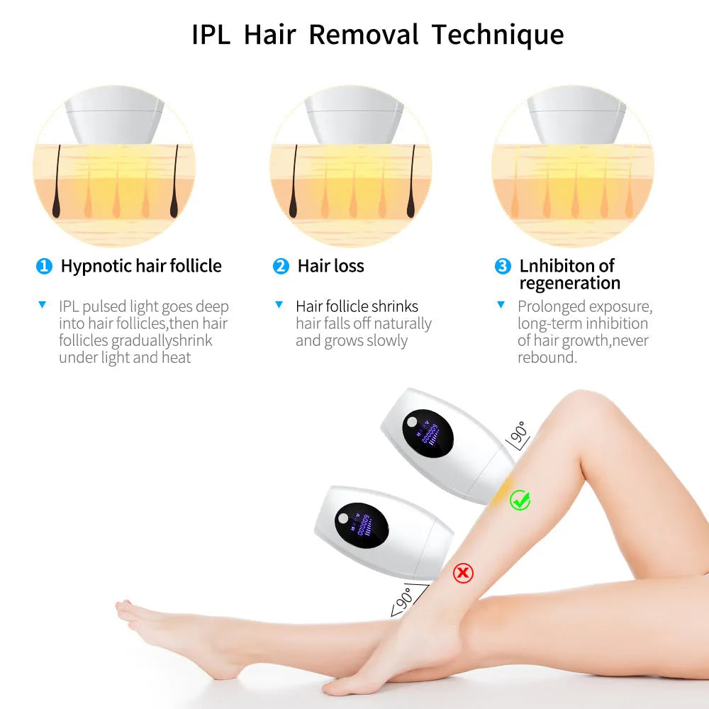 Laser hair remover with LCD display, 600,000 flashes, compact design, white finish