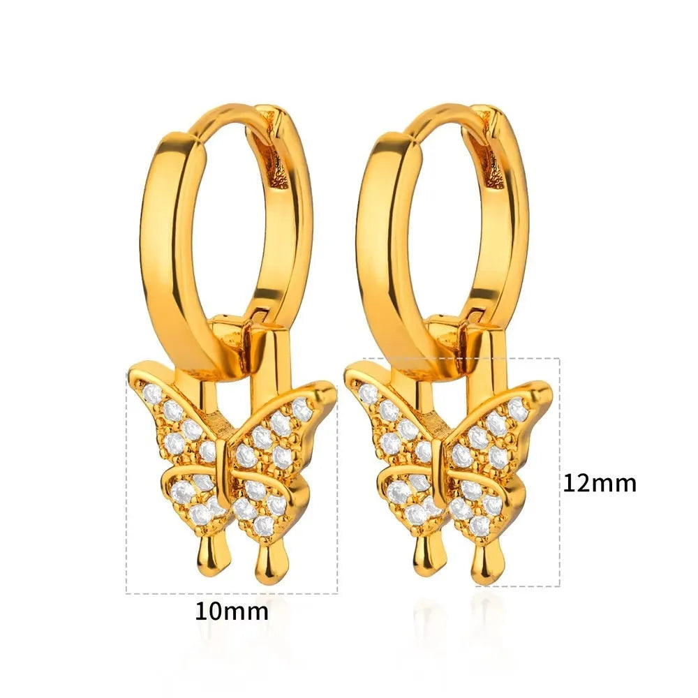Women's copper geometric butterfly earrings with diamond treatment in multiple colours