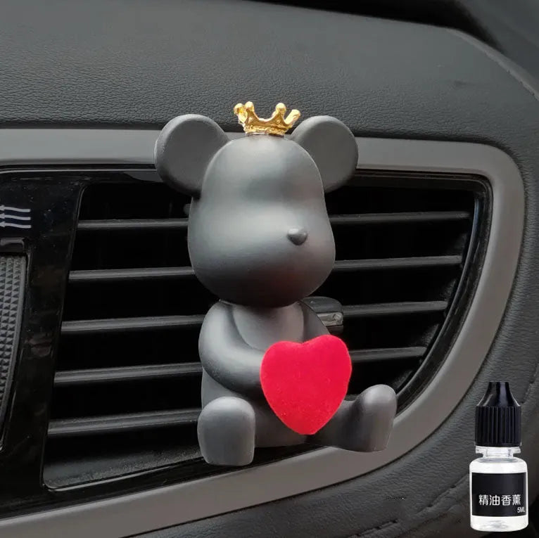 Black rivet bear shaped gypsum car perfume accessory clipped onto vehicle air outlet