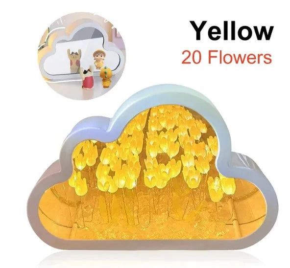 DIY cloud tulip decorative night lamp with LED lights and mirror surface for bedroom or desk