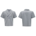 Men's V-neck padded shoulder short sleeve sports suit with metal embellishments in dark black
