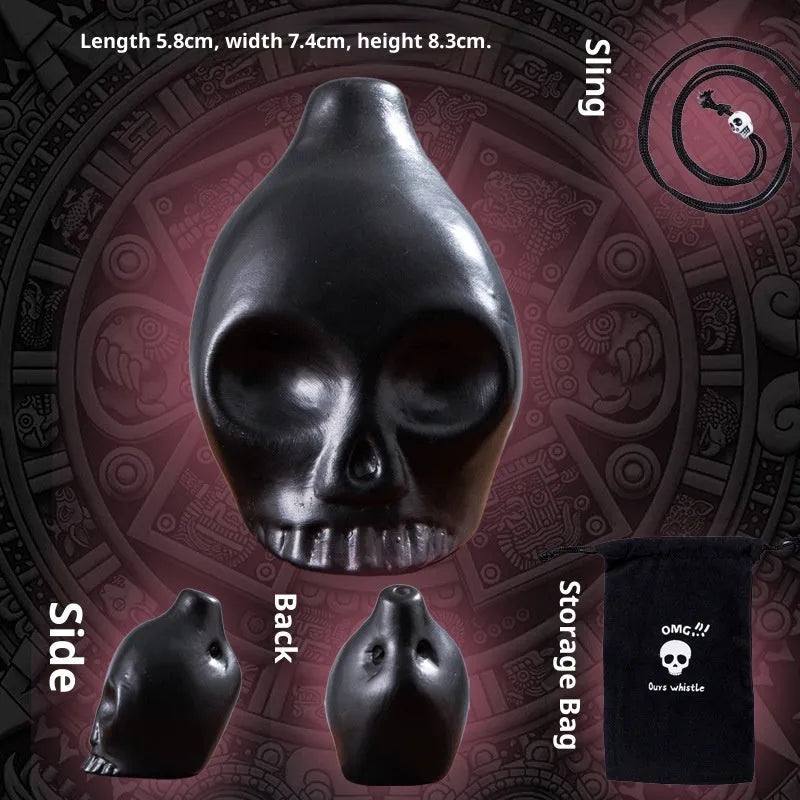 Skull whistle decompression toy made from dolomite ceramic in matte black finish