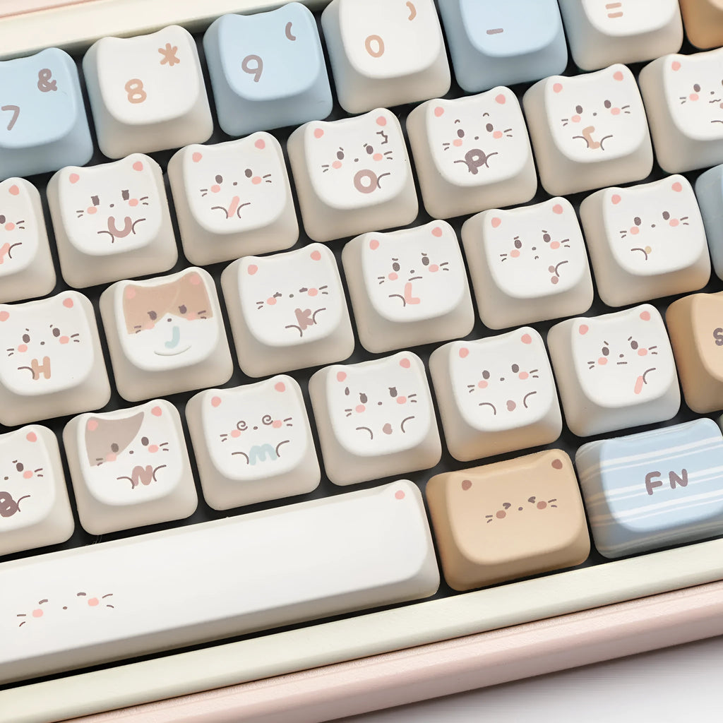 Sea Salt Cat themed PBT keycap set for mechanical keyboards with 26 keycaps and 7u supplement options