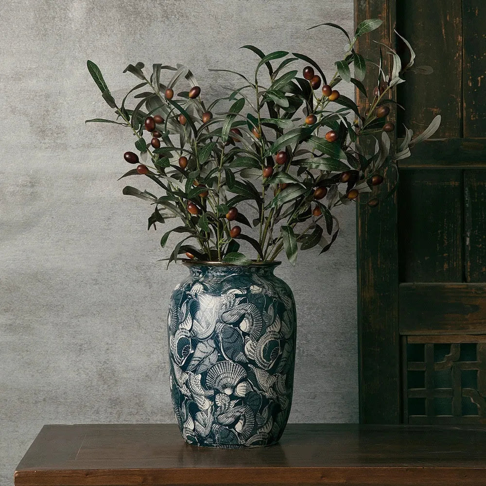 New Chinese retro artistic ceramic vase with decals on a table