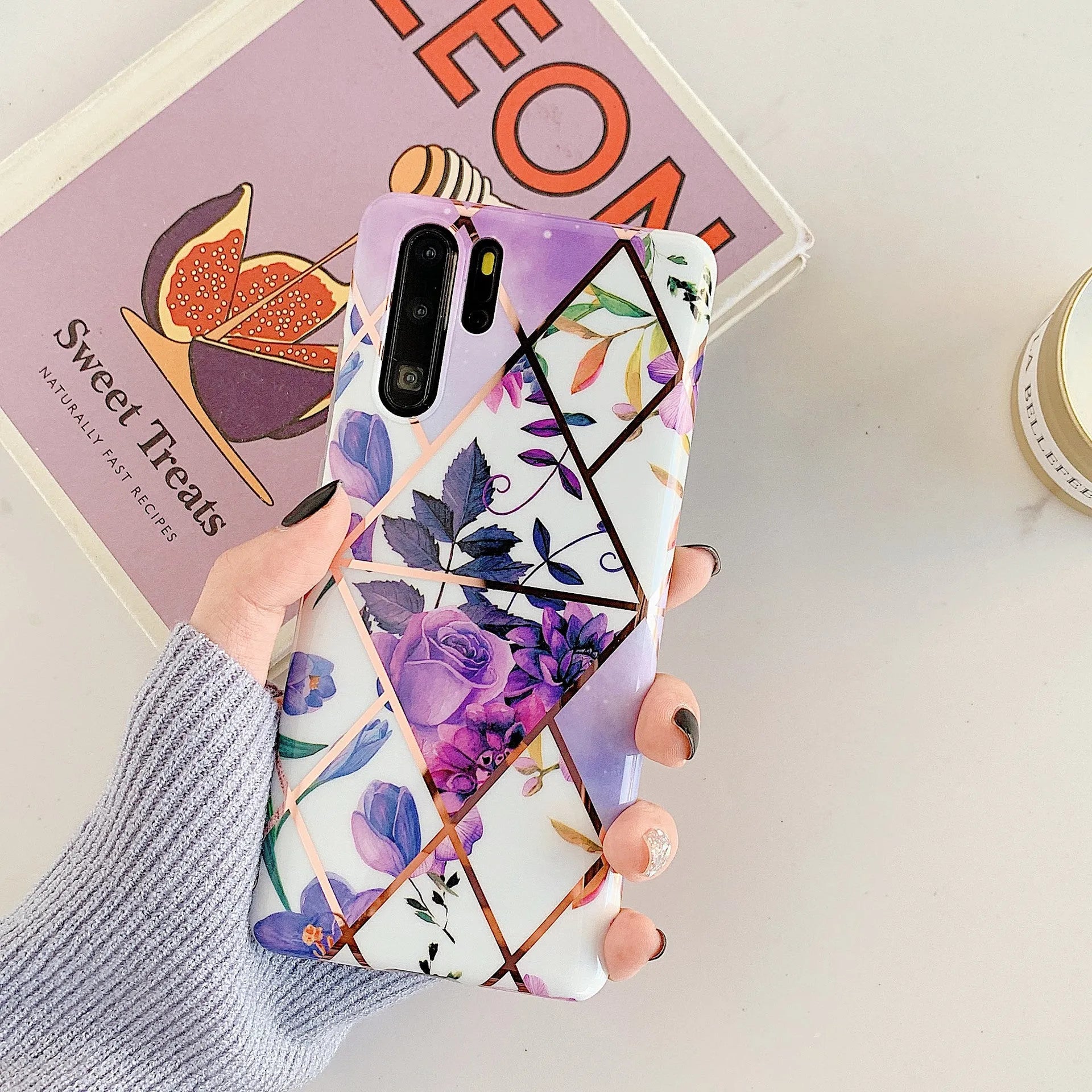 Huawei phone case with floral lattice pattern in TPU and PC back cover design