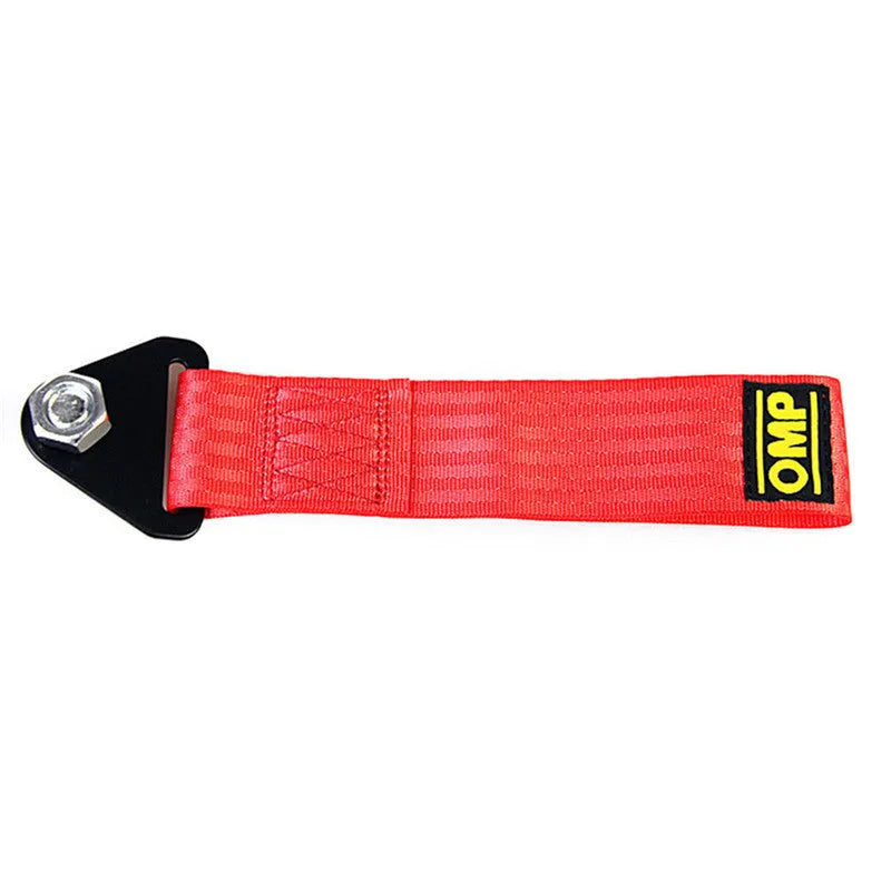 High-strength nylon tow rope for cars, 26cm length, 5cm width, 2 ton load capacity, in OMP Blue