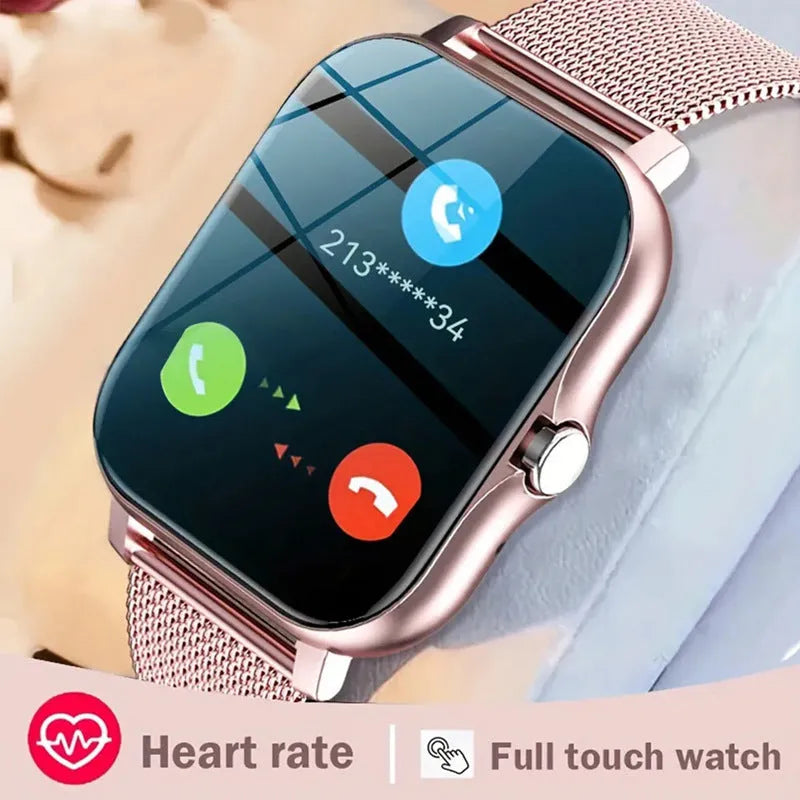 1.44-inch touchscreen smart watch with silicone strap showing Bluetooth calling and health monitoring features