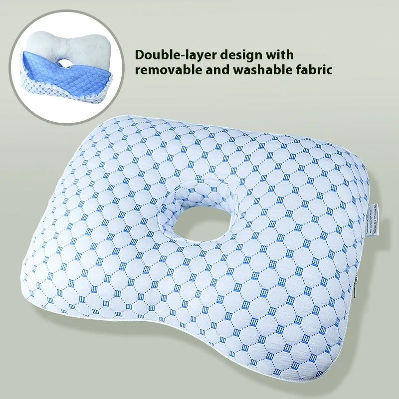 Beauty salon single hole ear pillow in grey colour, showing central ear hole and rectangular shape.