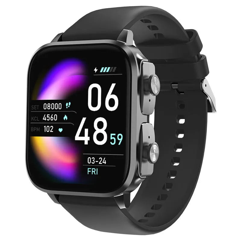 Two-in-one Bluetooth headset call smart watch with heart rate and blood pressure monitoring in black