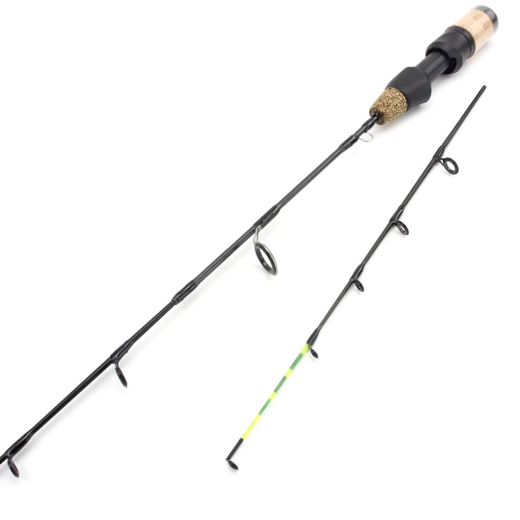 Double tip ice fishing rod with spinning wheel, 60cm length, 2 sections, hard action, single pole colour