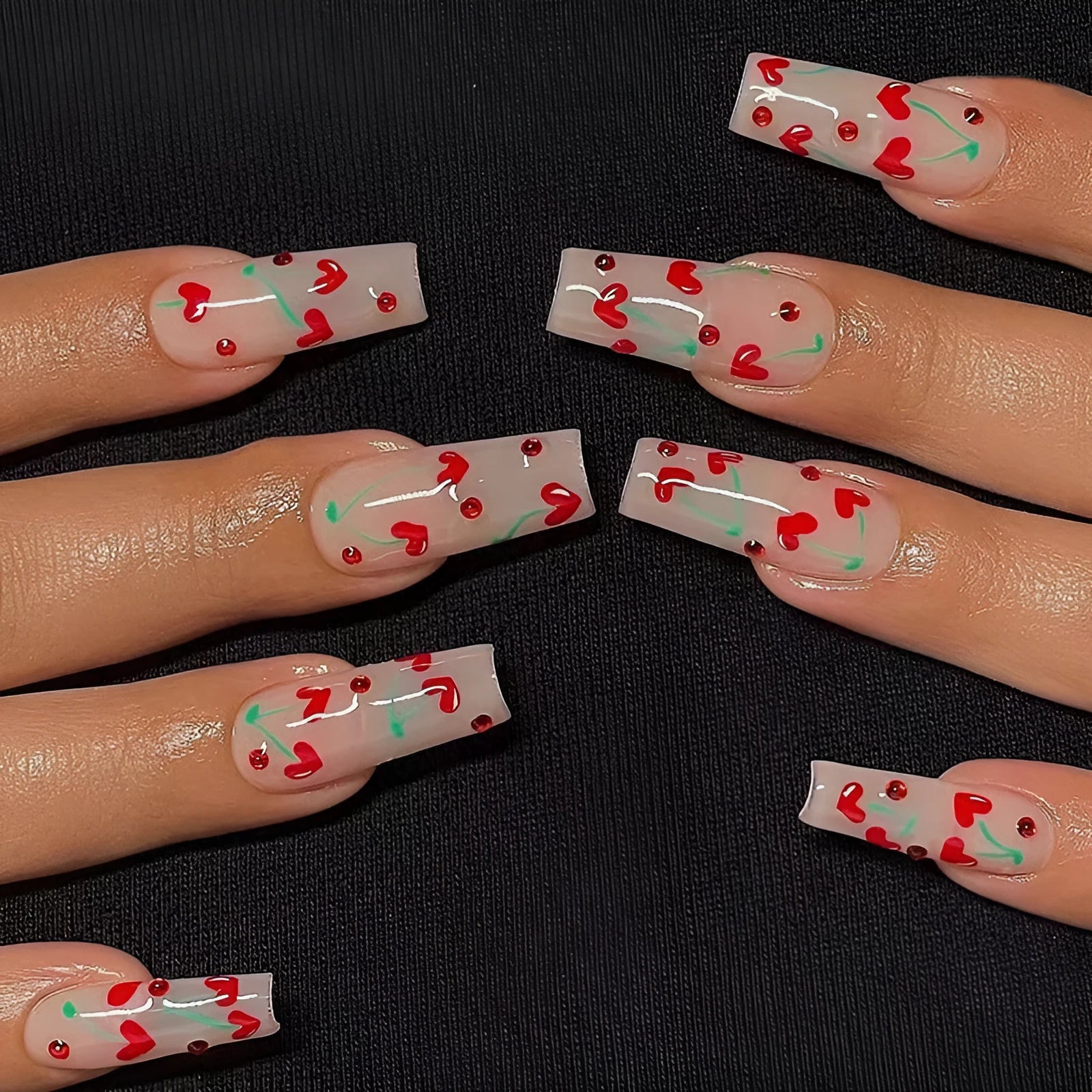 French-style red diamond cherry nail art armour stickers in JP1601 colour, 24 pack with glue.