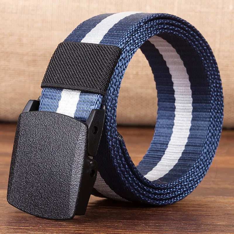 Men's canvas belt with plastic square buckle woven nylon webbing outdoor leisure