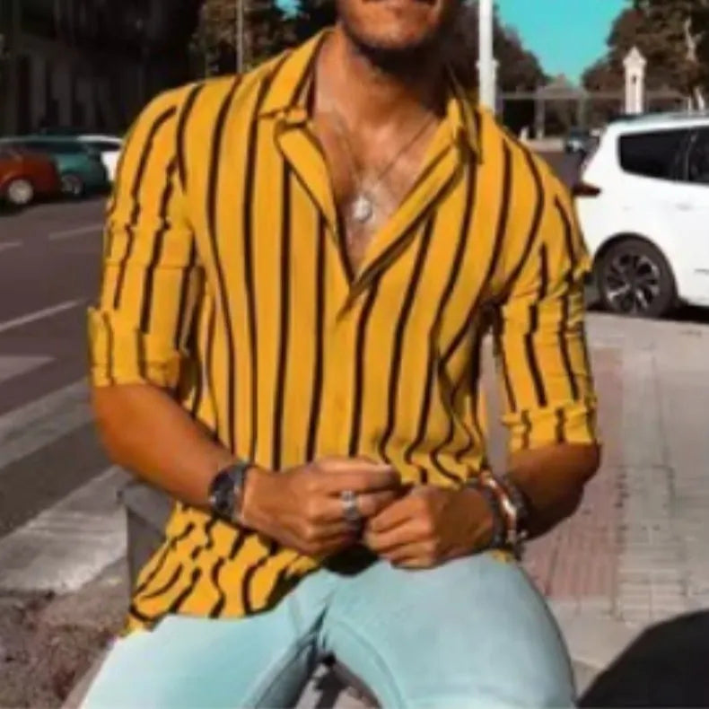 Men's casual striped button shirt in loose fit with long sleeves