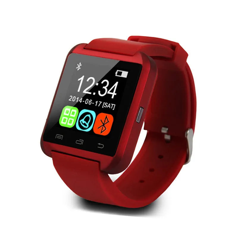 U8 Intelligent Bluetooth Smart Watch in Black, Red, or White colours on wrist