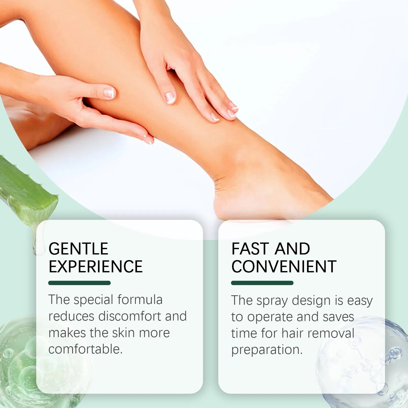 30ml bottle of moisturising hair removal spray with aloe and hyaluronic acid