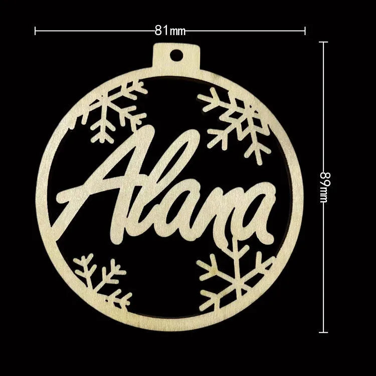 Hollow wooden Christmas tree decoration pendant with carved design personalised with English name