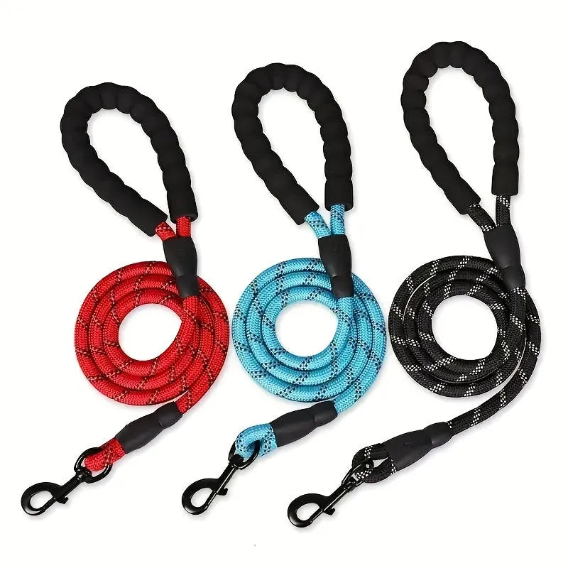 Black reflective dog leash with padded handle and adjustable waist rope for jogging