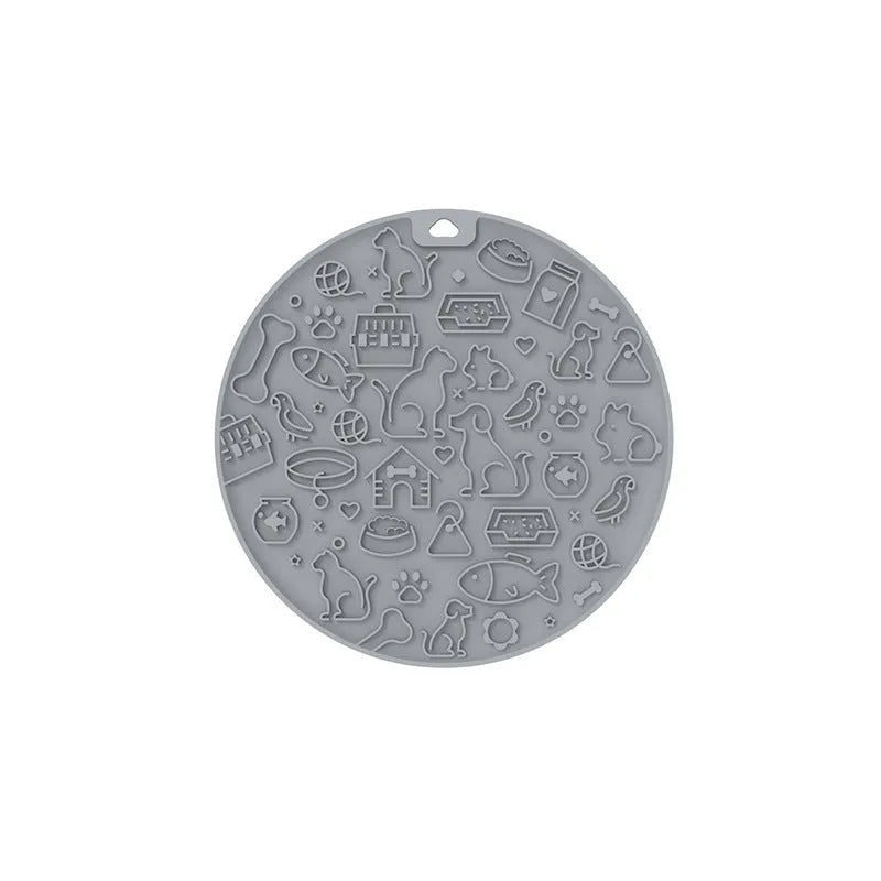 Round silicone pet lick mat with suction cup base in blue colour