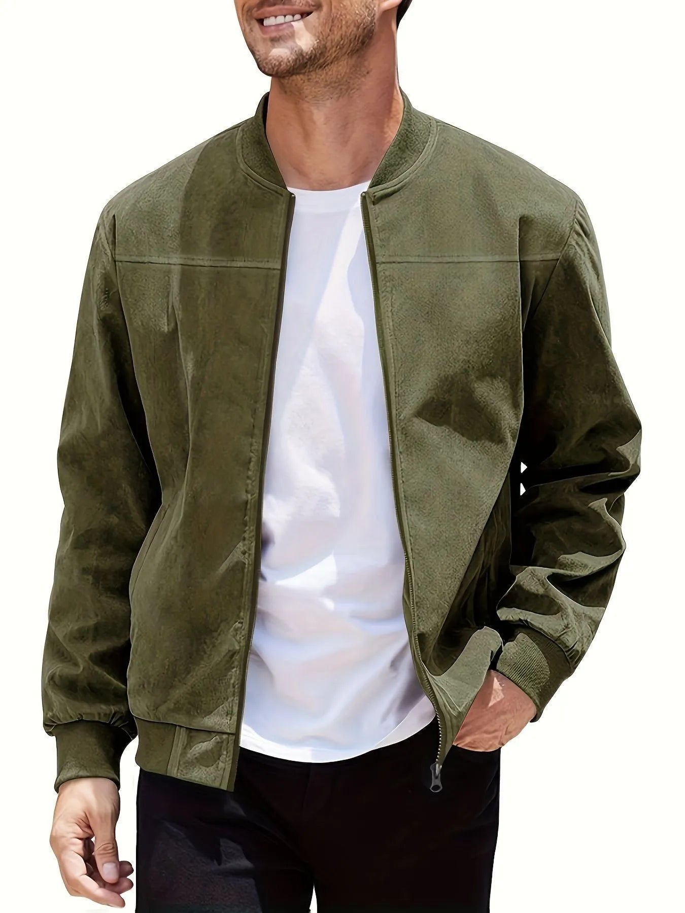 Men's plus size suede jacket with zipper front in multiple colour options