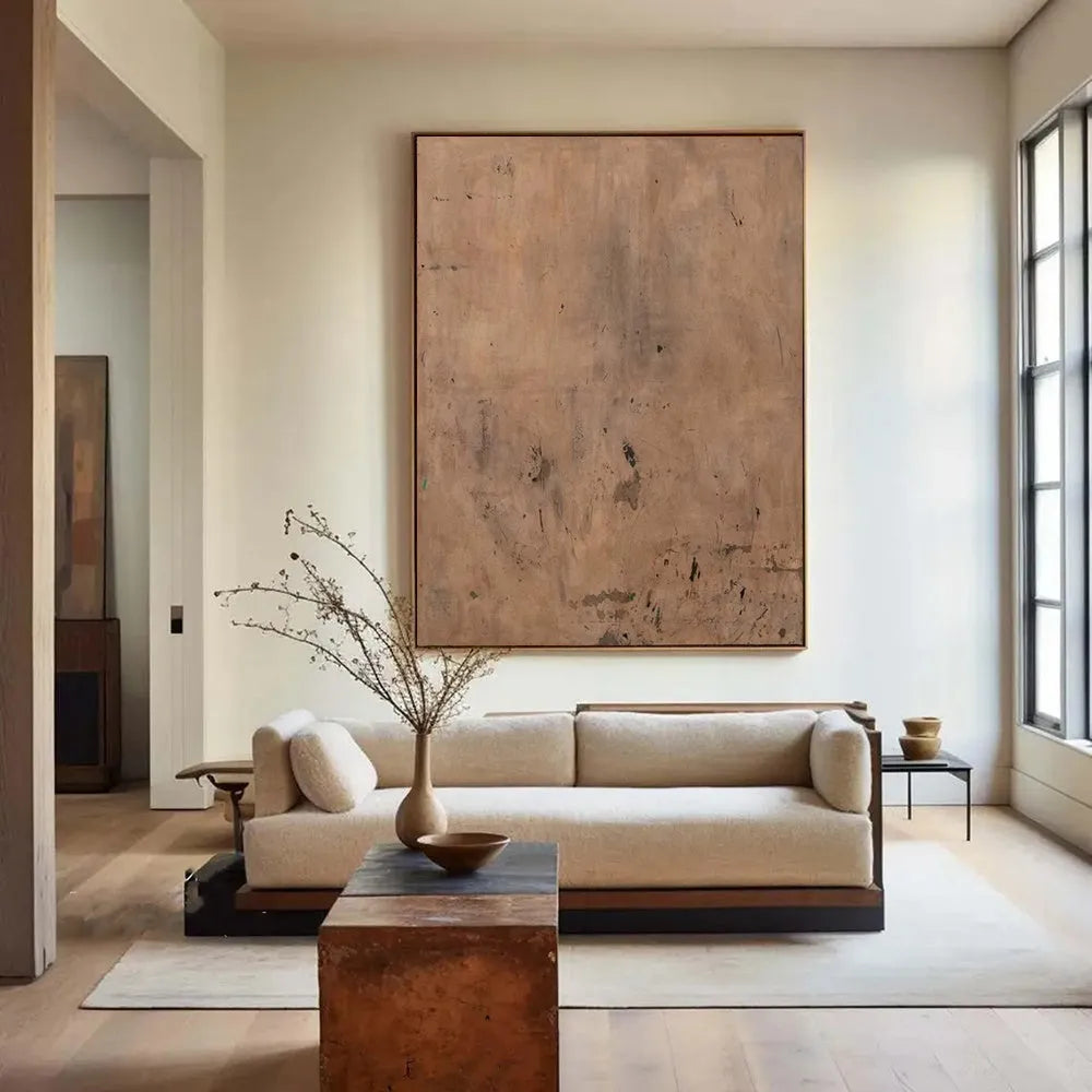Hand-painted modern brown abstract oil painting on canvas, unframed and rolled, suitable for living room wall decor
