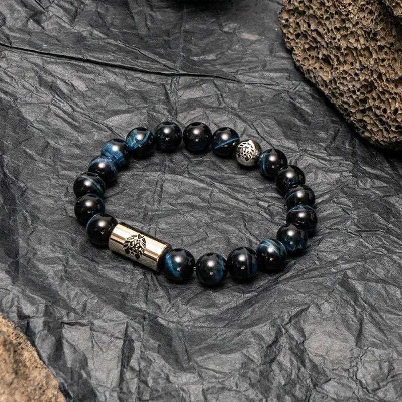 Little Lion ethnic style bracelet made from Bodhi seeds with geometric black and white patterns