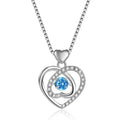 Blue heart necklace and bracelet jewellery set with diamond detailing on copper chains