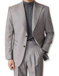 Casual peaked lapel blazer in brown and grey, woven polyester-viscose fabric, single-breasted with notched collar