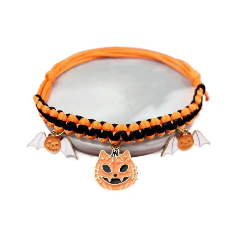 Zinc alloy Halloween pet collar decoration with geometric pumpkin bat pattern for small dogs 15-38 cm