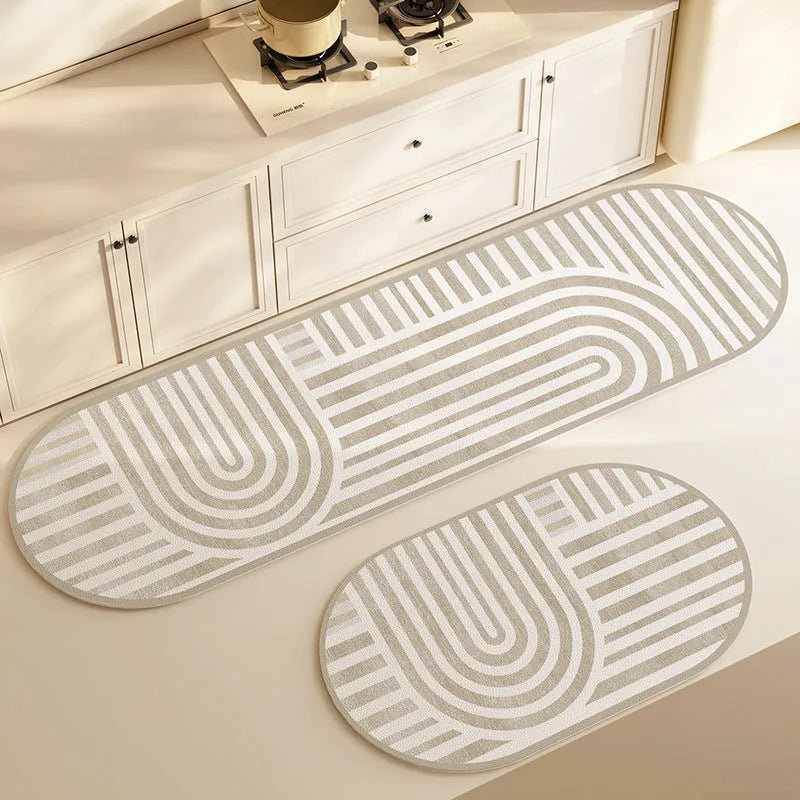 Oval diatom ooze kitchen floor mat with printed stripe pattern, available in multiple sizes and colours