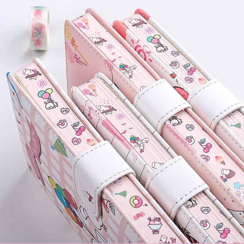 Small white Kaba Bear Hippo notebook with magnetic buckle, showing PU leather cover and compact 135mm x 185mm size.