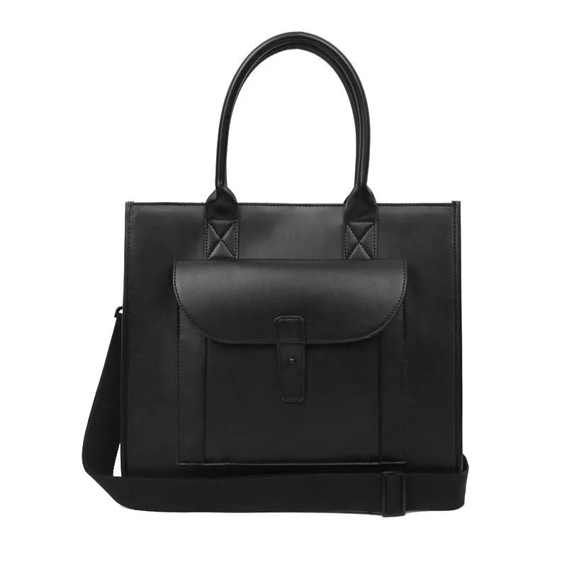 Shoulder messenger bag in black PU leather with vertical square shape and shoulder strap