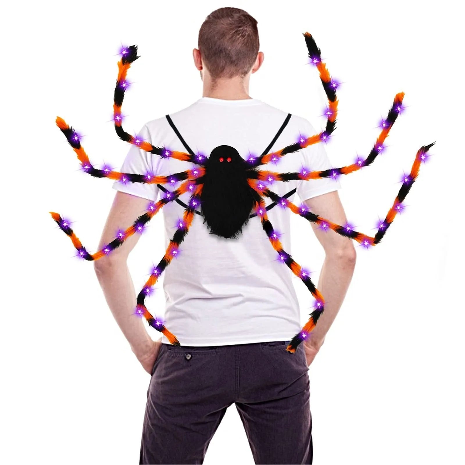 Halloween spider backpack with LED lights in plush sugar bag design