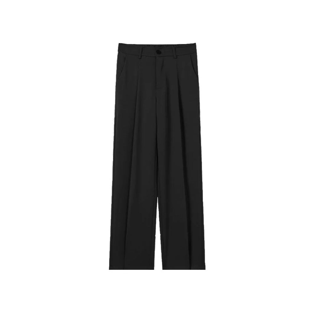 Men's polyester straight suit pants in black, draped style with straight leg, size range S to 8XL