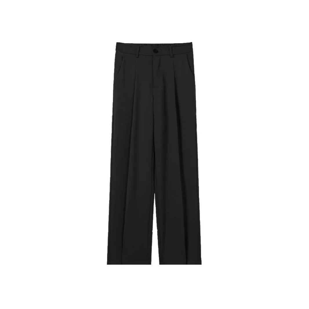 Men's polyester straight suit pants in black, draped style with straight leg, size range S to 8XL