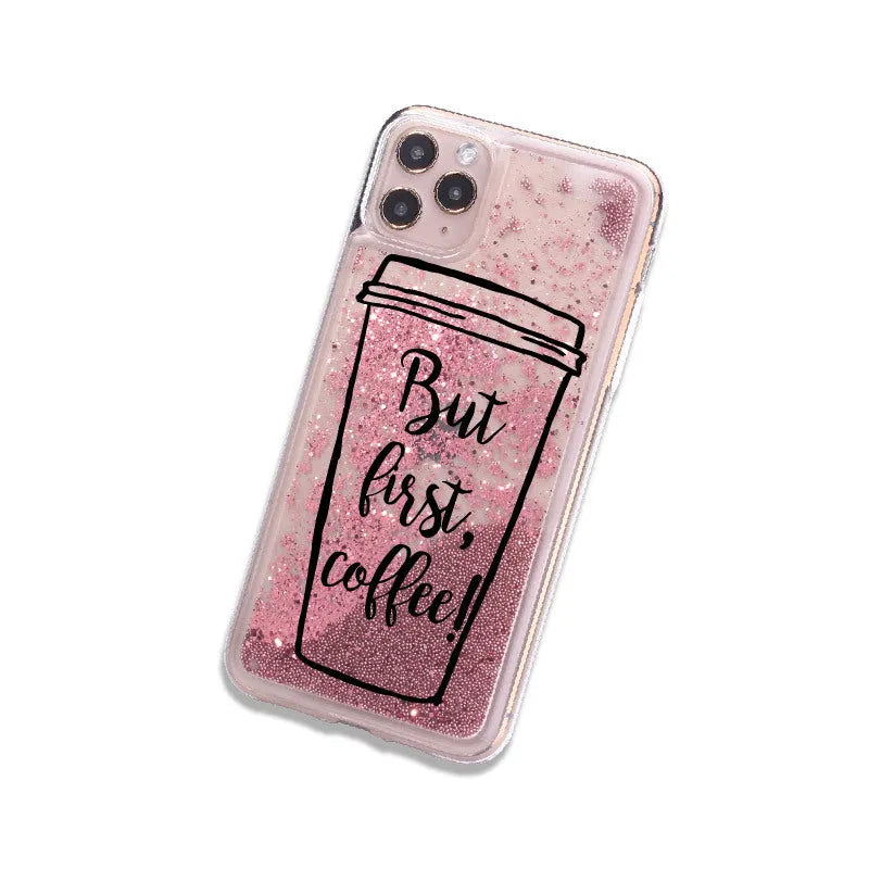 Quicksand beverage TPU phone case for Apple iPhone with moving particles and painted finish