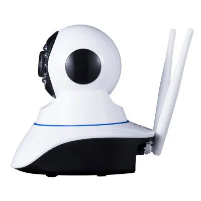 White plastic wireless indoor dome camera with 1080P HD lens on ceiling mount