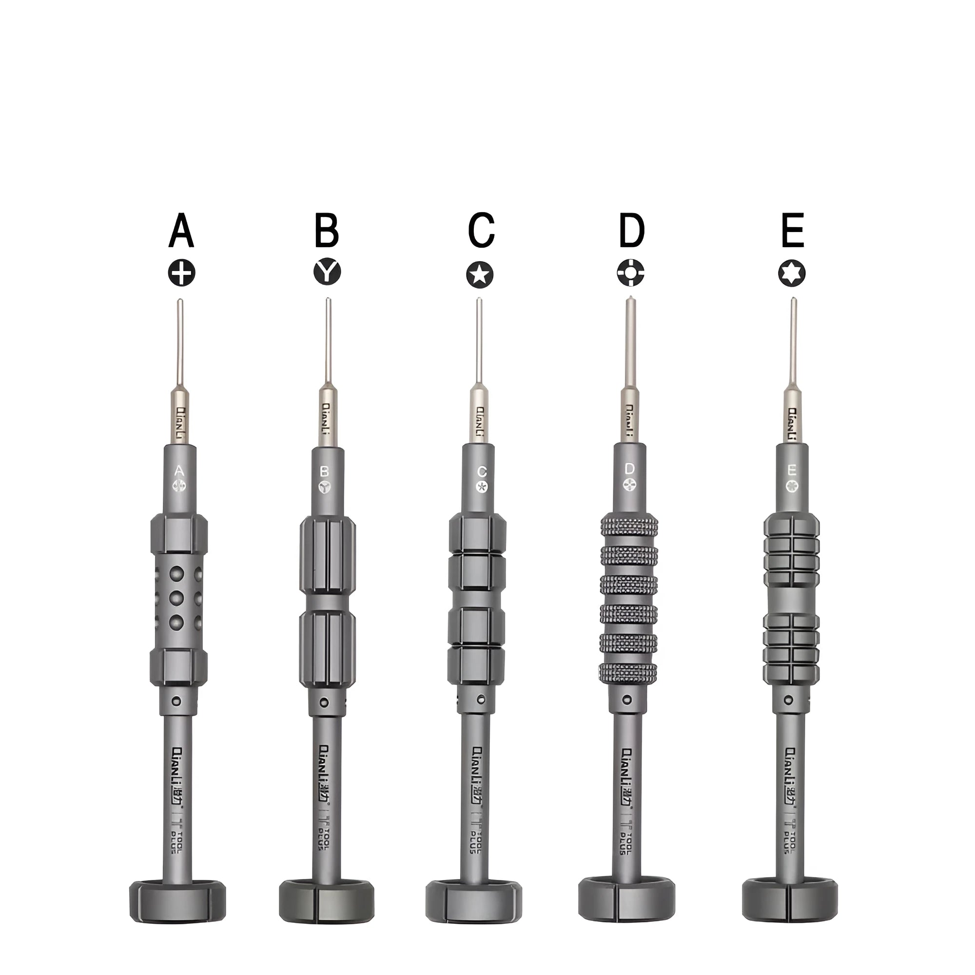 iPhone-compatible screwdriver with grenade-shaped aluminium handle and multiple bit types