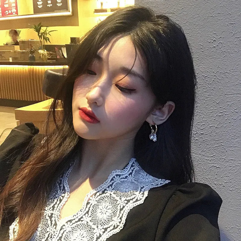 Gold geometric pearl tassel earrings for women electroplated alloy drop earrings