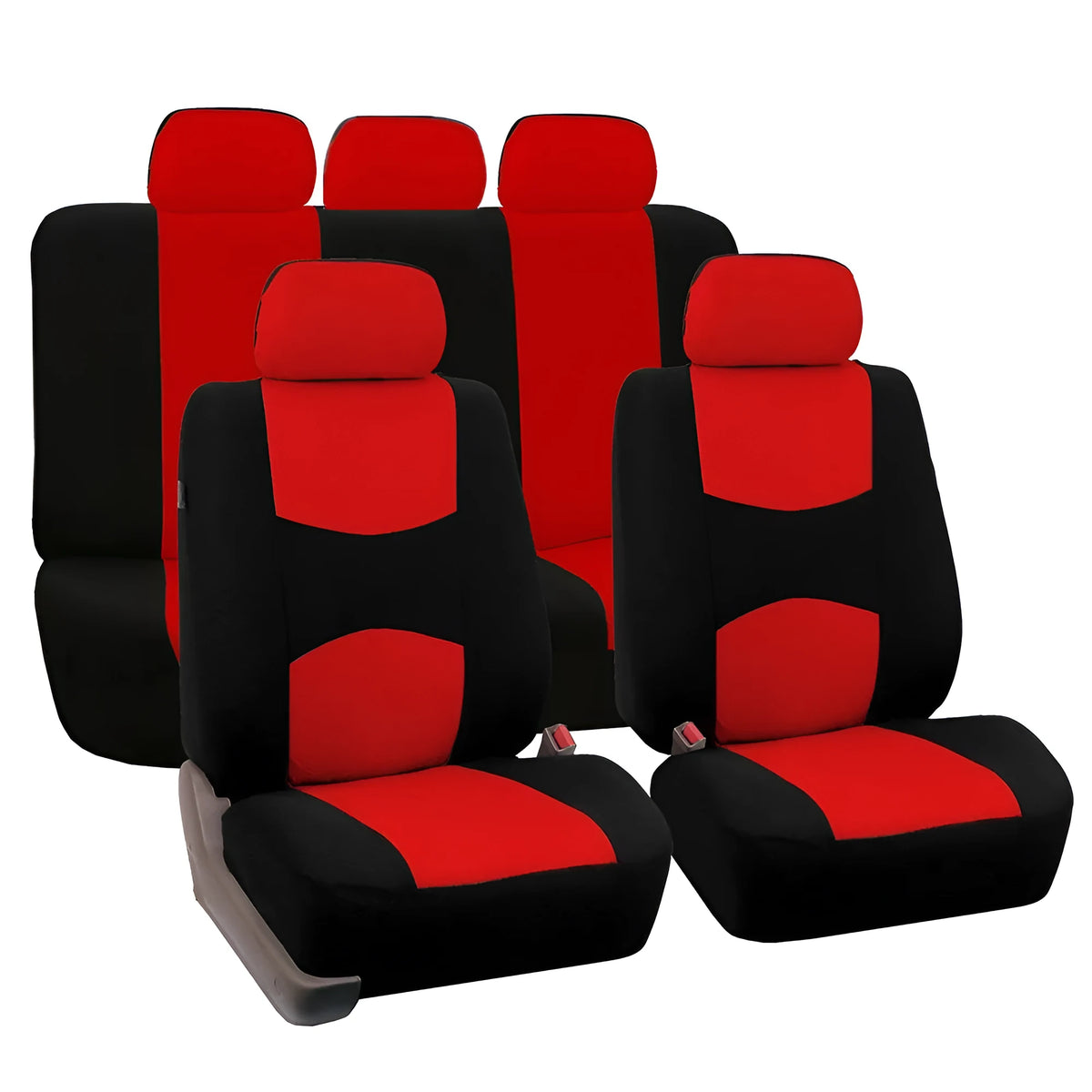 Universal car seat cover set in bird's eye cloth fabric, includes head covers and front and rear seat covers