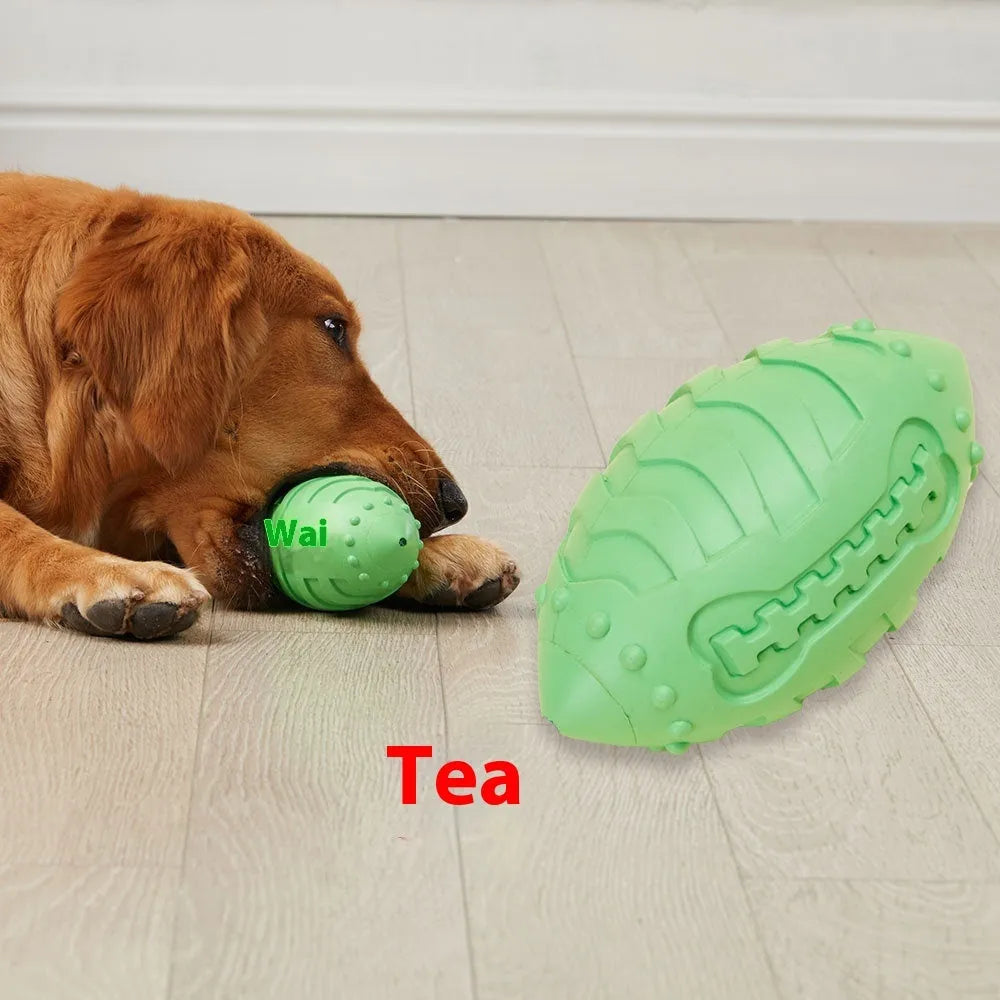 Light green thickened rubber dog rugby ball toy for bite-resistant chewing and teeth cleaning
