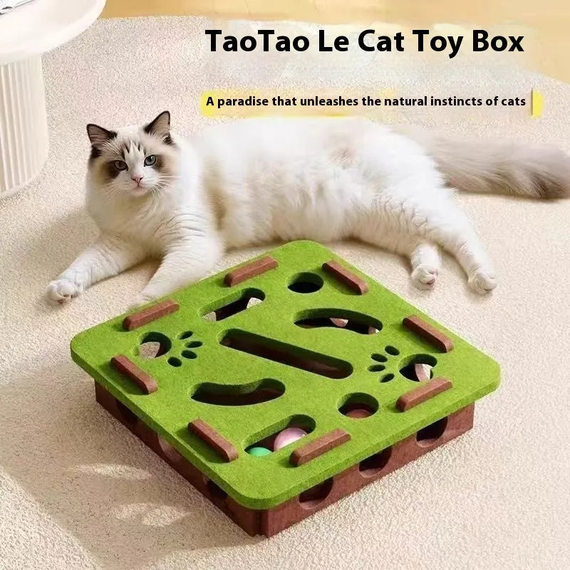 Green brown felt cat scratch box toy measuring 30cm by 30cm by 7.5cm